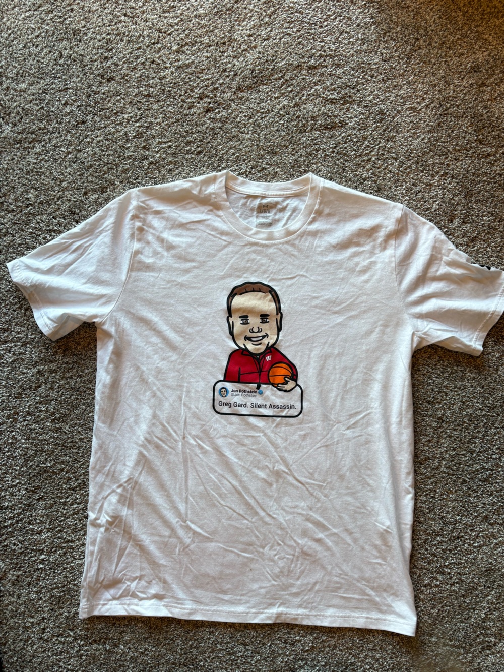 Under Armour White Short Sleeve Graphic Tee with Red Cartoon Basketball Player